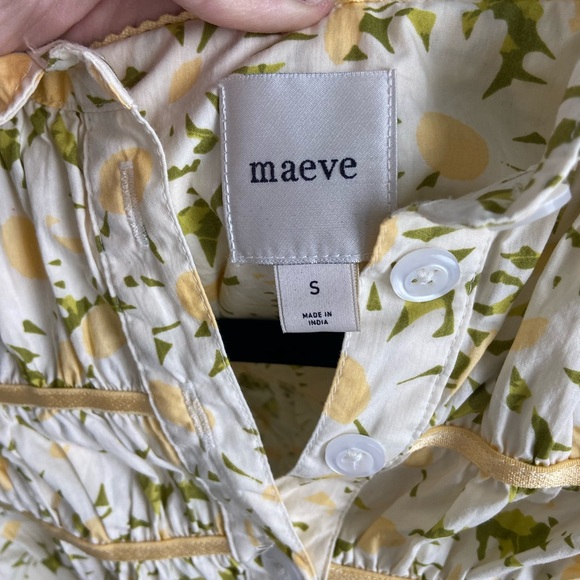 Maeve Anthropologie Leandra Top Yellow Green Floral Blouse Smocked Button Size S - Picture 6 of 8